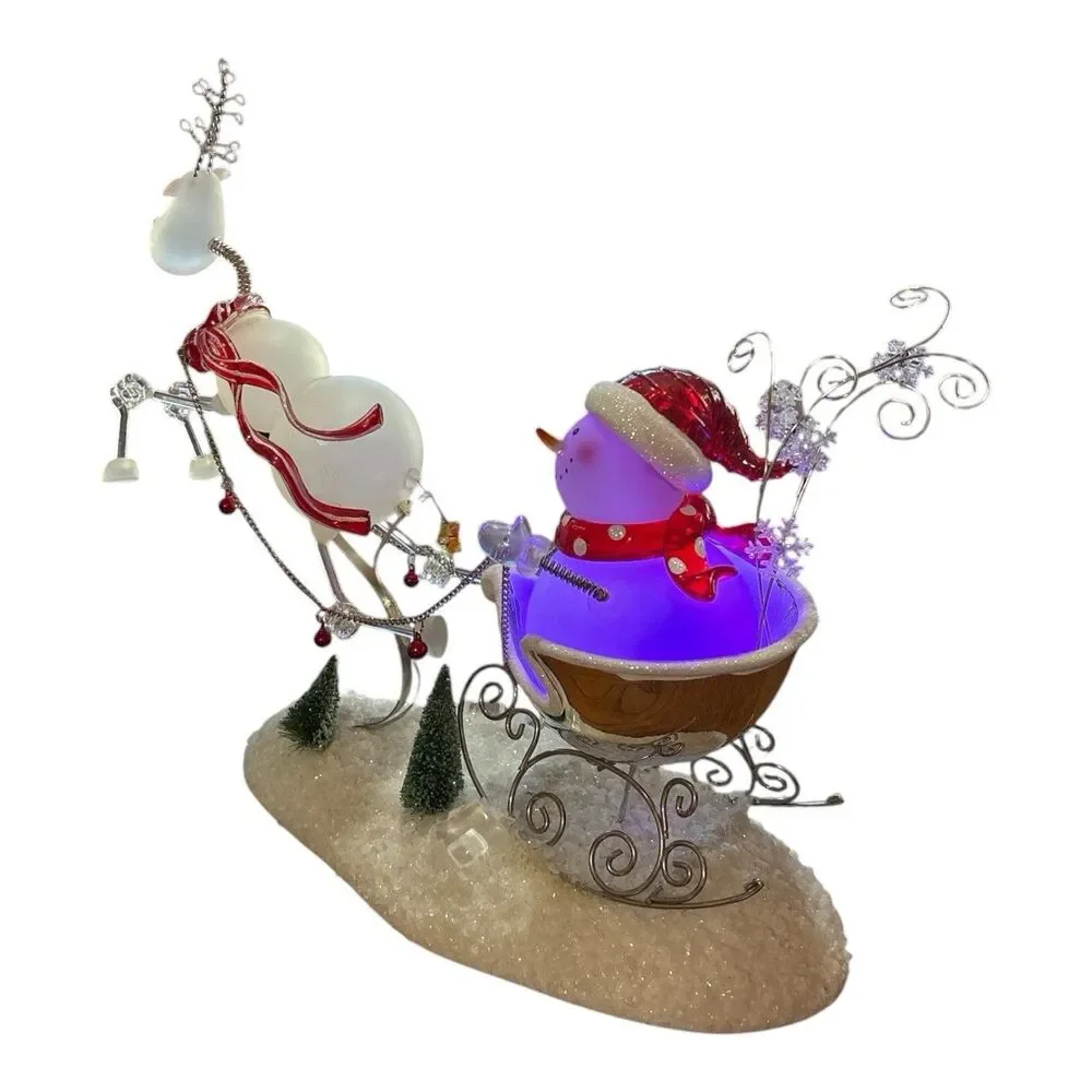 Light-Up Snowman Sleigh with Acrylic Reindeer Holiday Figurine